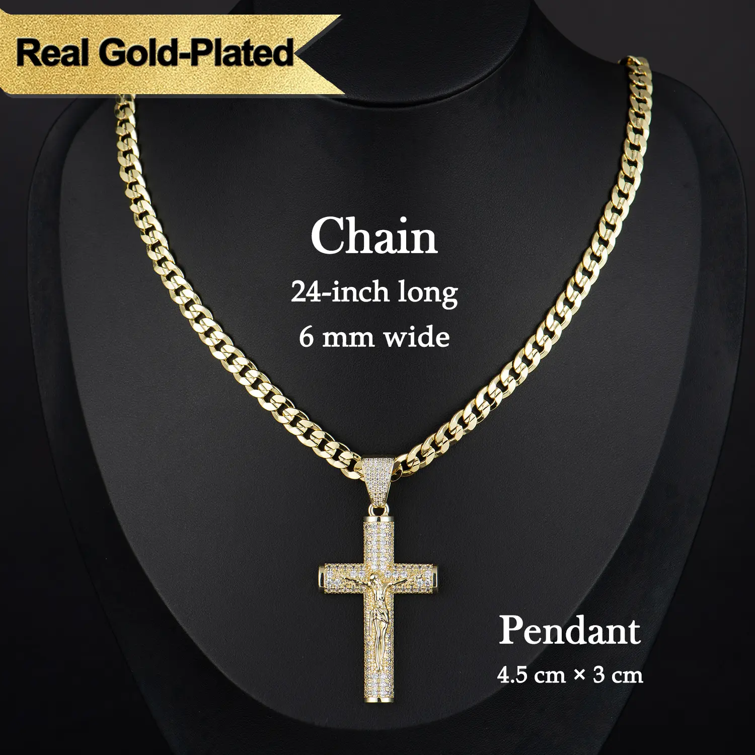 Concave Cross Necklace (24 inches)