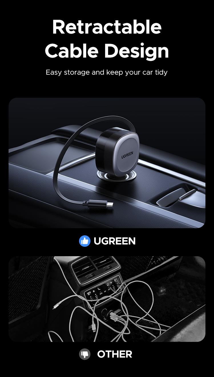 UGREEN Retractable Car Charger, 75W USB C Car Accessories Adapter for iPhone 17/16 USB C Charger Fast Charging, Deals for you, Travel Essentials Gifts for Women Men,September Restock，TikTokShopBlackFriday ,TikTokShopHolidayHaul