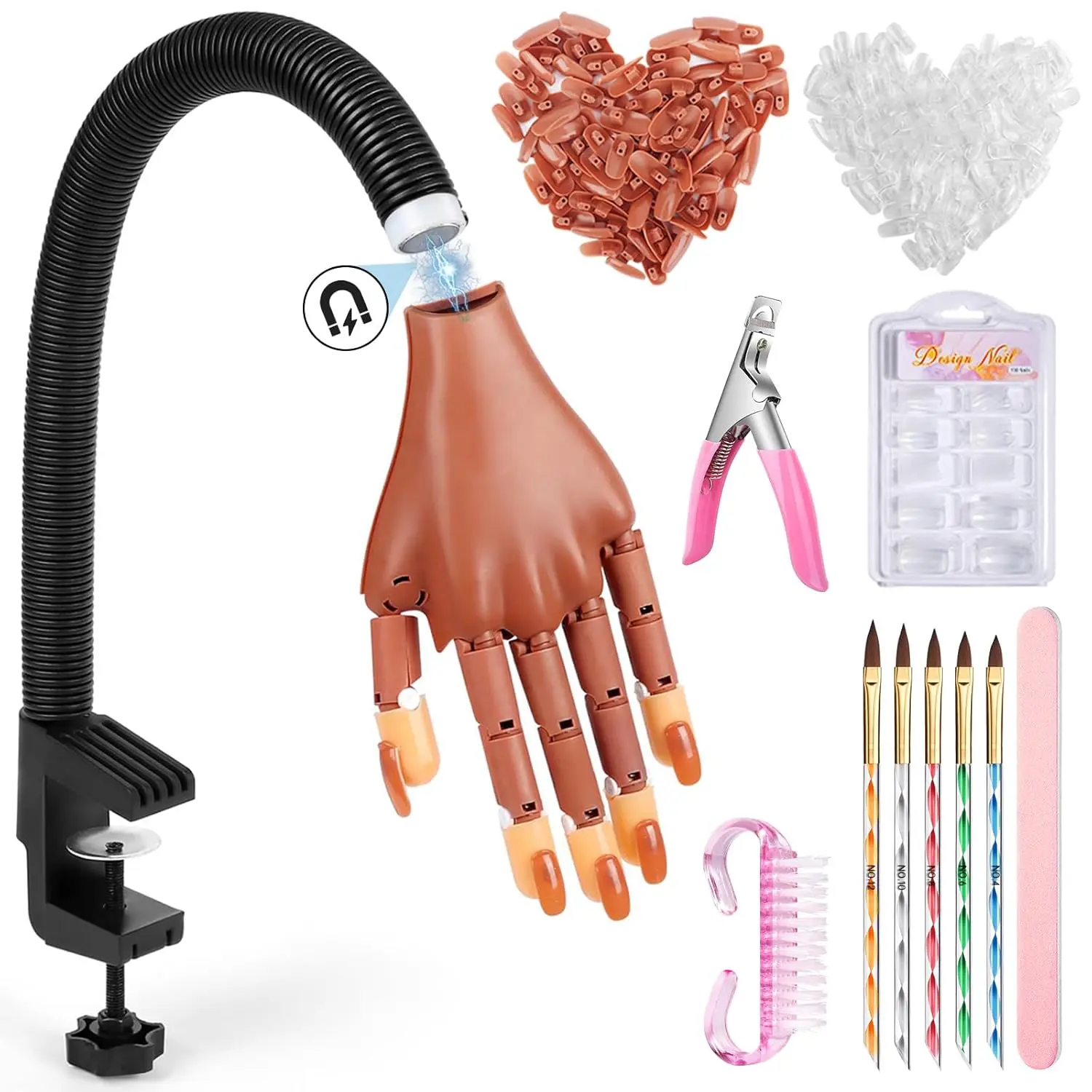 Magnetic Practice Hand for Acrylic Nails: Flexible Fake Nail Training Hand Practice - Manicure Hand Practice Kit for Beginners