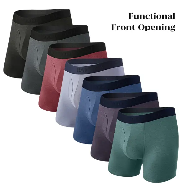 BAMBOO COOL Men's Plain Bamboo Viscose Spandex Boxer Briefs with Fly, 4-Pack Breathable Moisture-Wicking Silky Stretch Underwear, Mens Clothing, Men's Wear, Bamboo Fiber Men's Boxer Briefs,clothes for back to school,first day of school outfits