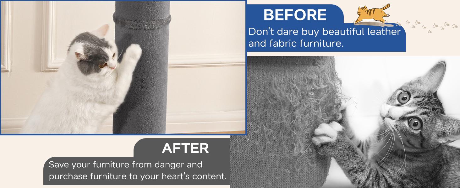 MADE 4 PETS Tall Cat Scratching Post for Indoor Cats Gray Large Scratching Post with Replaceable Toys & Sturdy Base 41-Inch High Space-Saving Design Imitation Sisal Solid Construction Vertical Scratcher