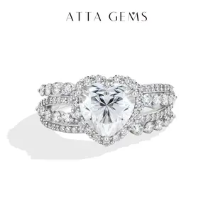 ATTAGEMS Romantic 3CT Heart Shape Lab-Created Moissanite Ring for Women 925 Sterling Silver Ring Party Proposal Engagement Wedding Ring Valentine's Day Gift Fine Jewelry R354