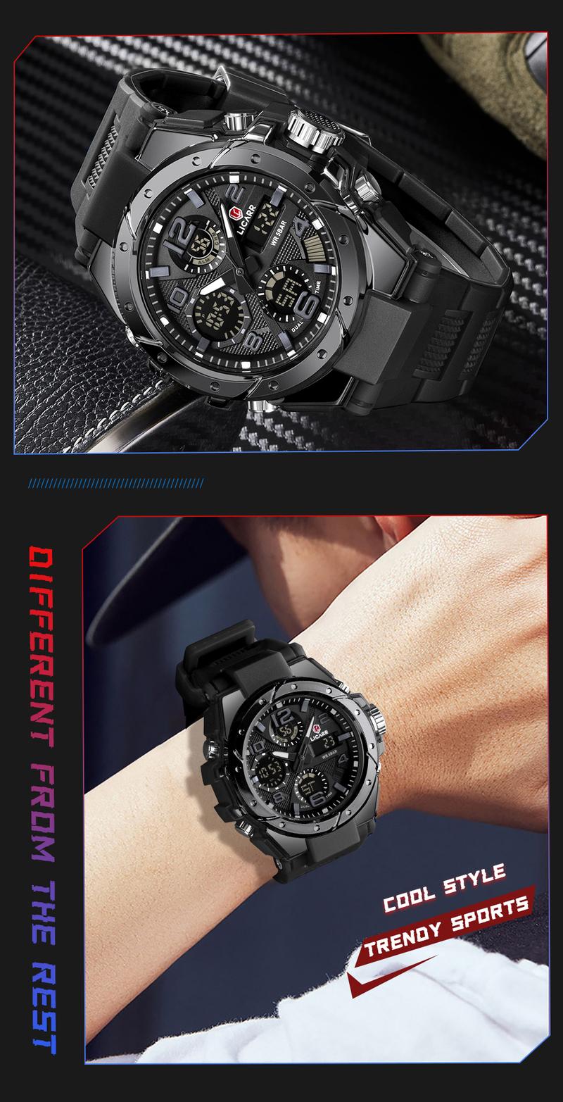 LICARR Men's Quartz Digital Watches Waterproof Alarm Luminous LICARR Men's Quartz Digital Watches Waterproof Alarm Luminous