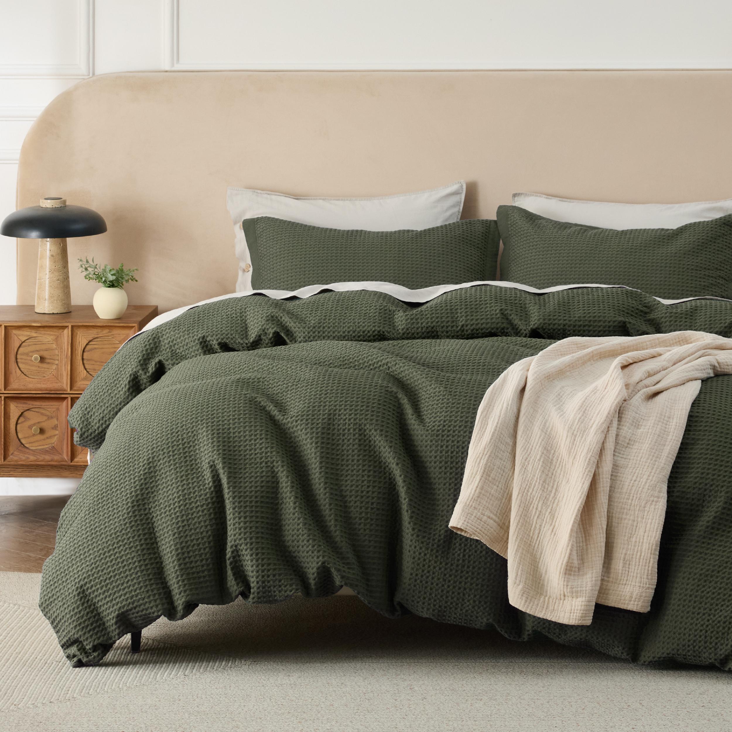 Bedsure Waffle Duvet Cover - Cotton Blend Rayon Derived from Bamboo Duvet Cover Set, Breathable Bedding Set With a Vintage Charm, Neutral