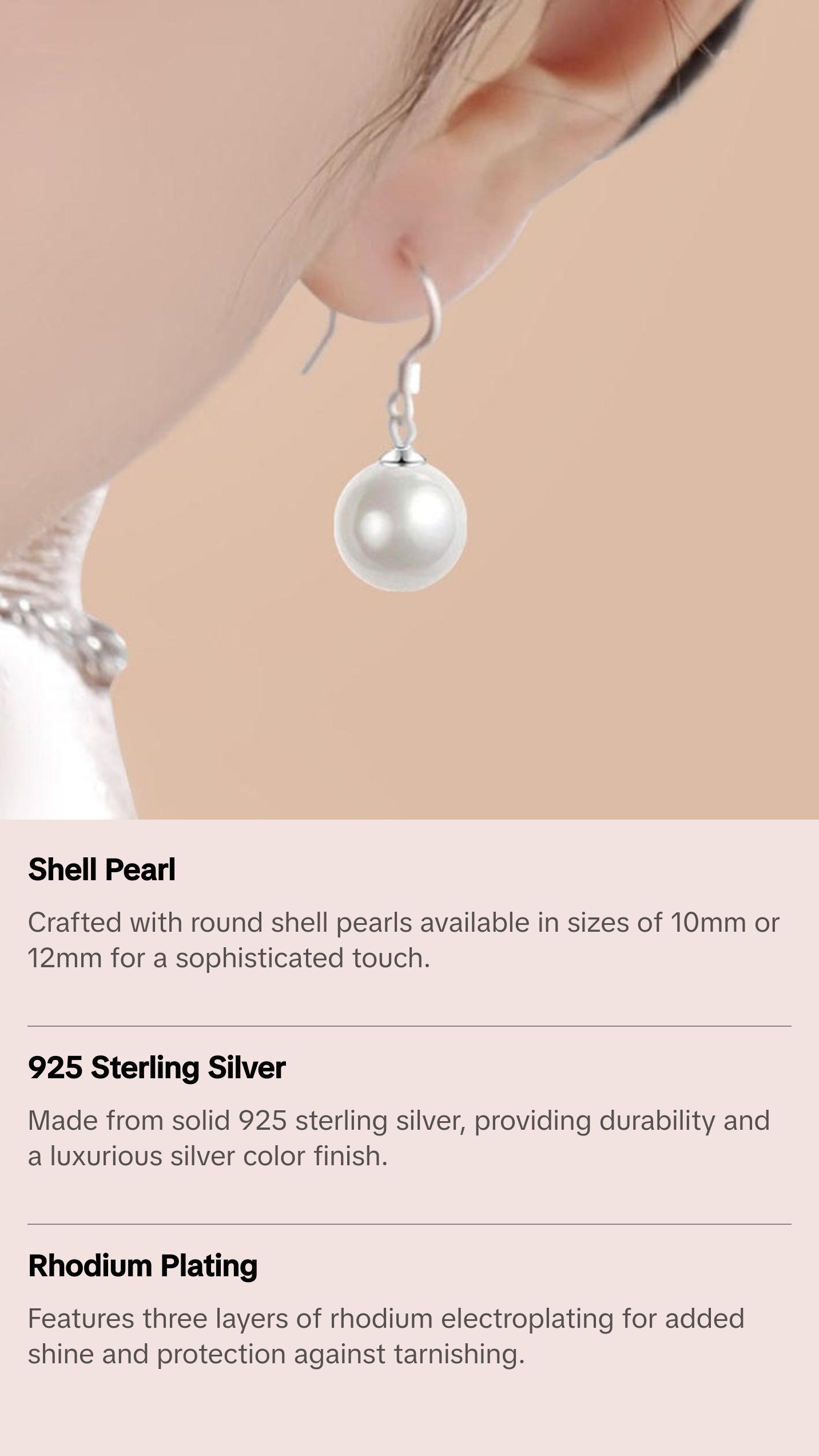 Simple Elegant Big Shell Pearl Women 925 Sterling Sliver Earrings