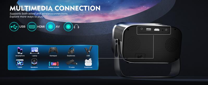 Projector, Support 4K/1280P HD Bluetooth Projector with Speaker, Outdoor Portable Movie Mini Projector, Compatible with Laptops, Smartphones, TV Sticks, Xbox, PS5, Best Birthday Gift, Christmas Gift