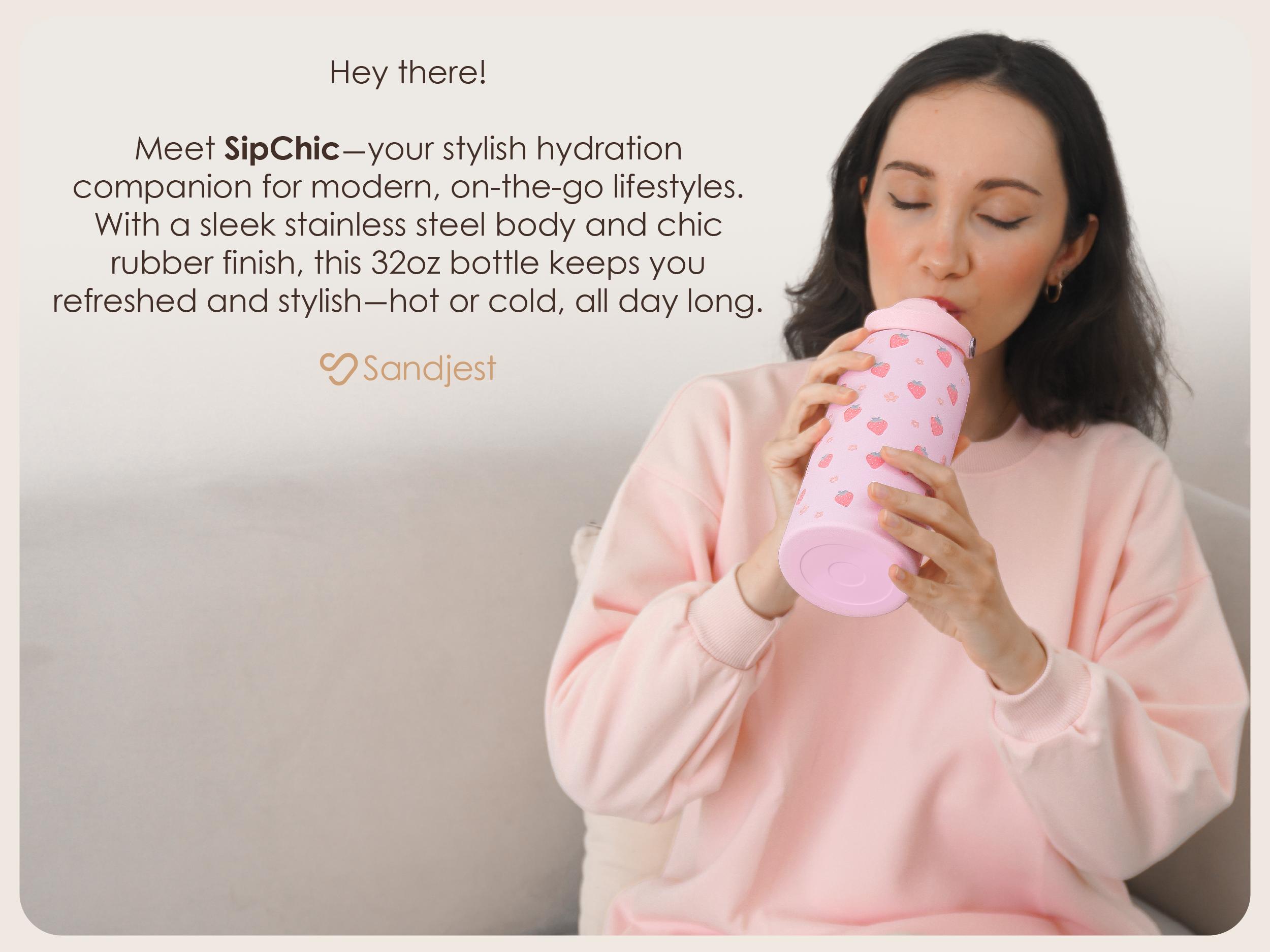 SANDJEST 32oz Portable Water Bottle with Flip Straw & Handle, Insulated Leak Proof Drinkware, Protective Silicone Base, Spring Mother's Day Gifts