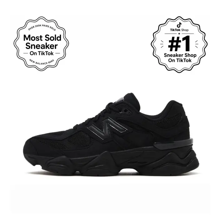New Balance 9060 Triple Black Cat Youth/Women's Sneakers, Trending Fashion Gym Walking Running Footwear, Cushioned Mesh & Suede Athletic Shoes for Casual Lifestyle and Walking, Sports Shoes, Trainer Runner Shoe