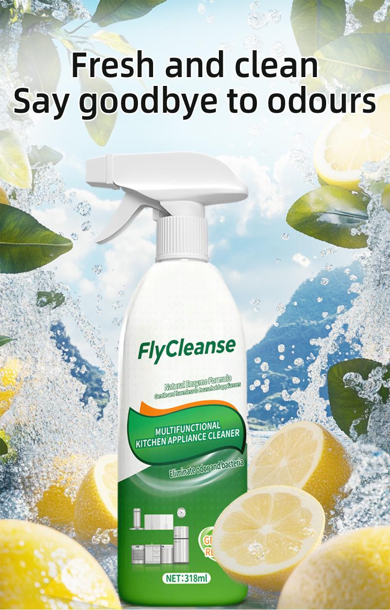 FlyCleanse Natural Enzyme Formula - Kitchen Grease Cleaner - Fast-Acting Grease-Removing Spray for Kitchen Stoves and Range Hoods - 318 ml per bottle