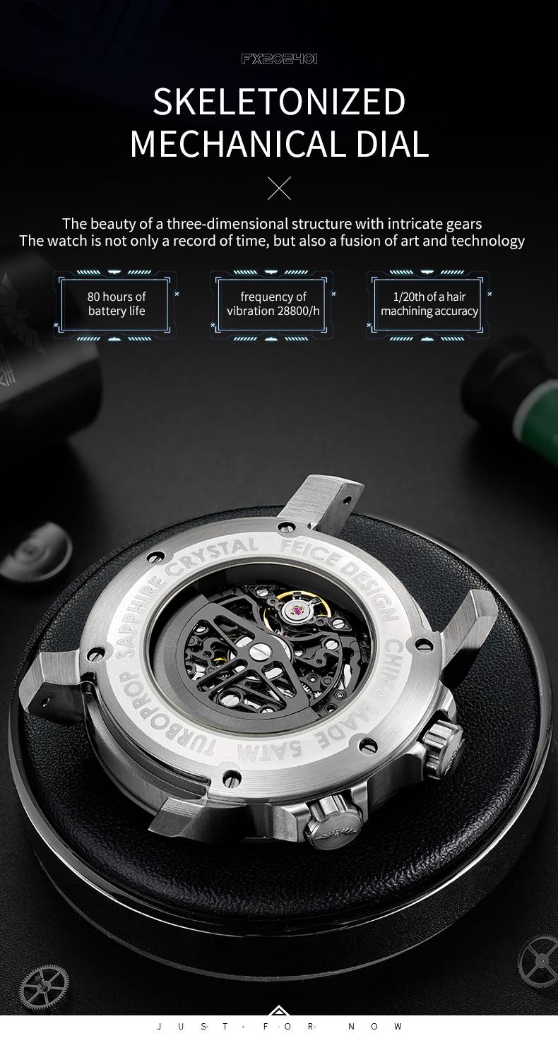 FEICE Men's Automatic Hollow Mechanical Watch, equipped with sapphire crystal, 5ATM waterproof and shockproof luminous display strap, suitable for all occasions FEICE Men's Automatic Hollow Mechanical Watch, equipped with sapphire crystal, 5ATM waterproof and shockproof luminous display strap, suitable for all occasions