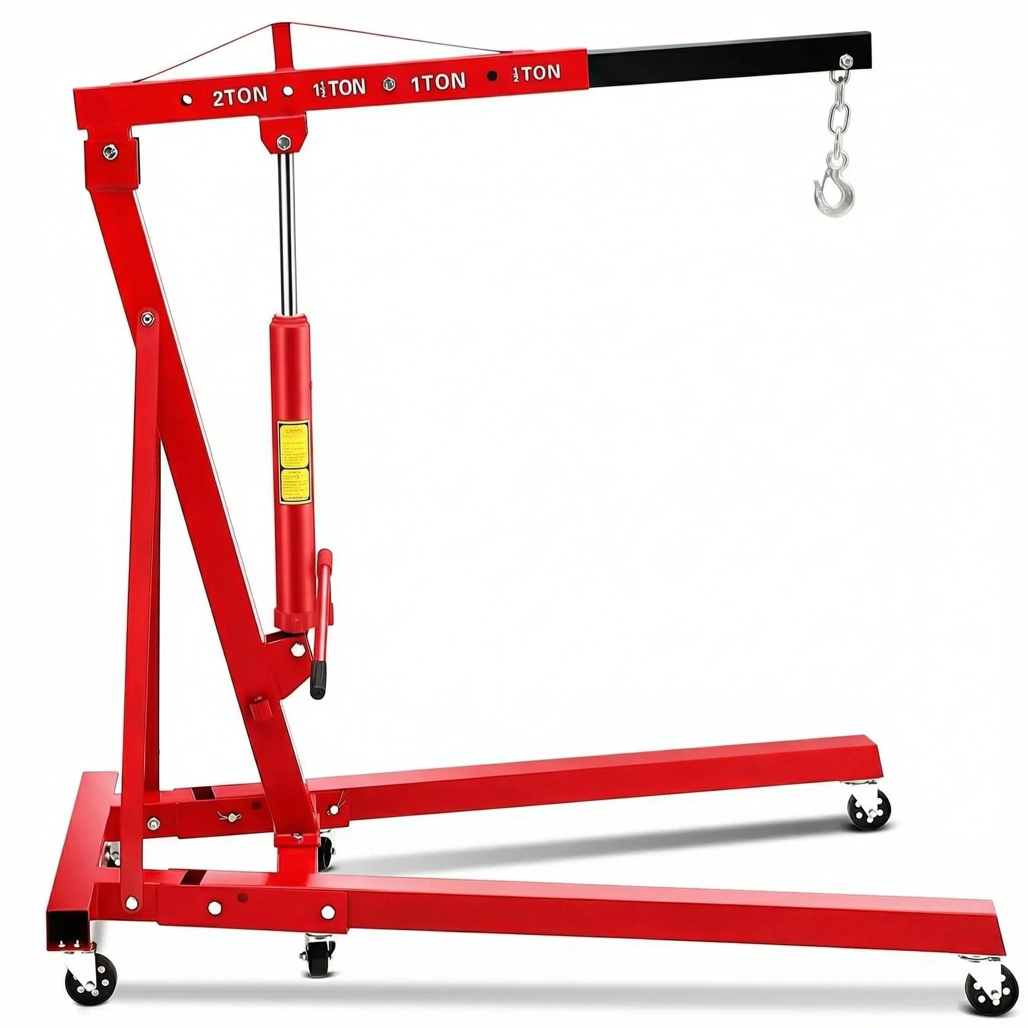 Gaomon Foldable 2-Ton Hydraulic Lift Hoist Crane, 4400 LBS Portable Engine Shop Crane with 6 Casters, Telescopic Boom, Heavy-Duty Red Cherry Picker for Garage, Workshop