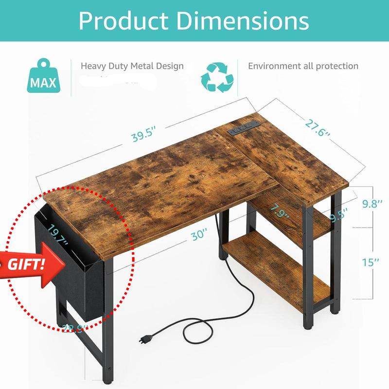 Lufeiya Small L Shaped Desk with Power Outlet Shelves, 40 Inch Reversible Corner Desk for Small Space Home Office, L-Shaped Computer Desk PC Desks with Charging Station, Rustic Brown Lufeiya Small L Shaped Desk with Power Outlet Shelves, 40 Inch Reversible Corner Desk for Small Space Home Office, L-Shaped Computer Desk PC Desks with Charging Station, Rustic Brown