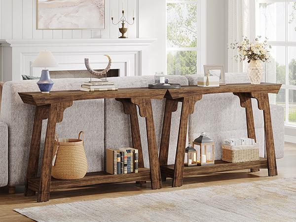 Tribesigns 2-Tier Console Table, 41.3” Wood Entryway Table with Storage Shelf, Farmhouse Narrow Sofa Table for Foyer, Hallway, Living Room, Rustic Brown