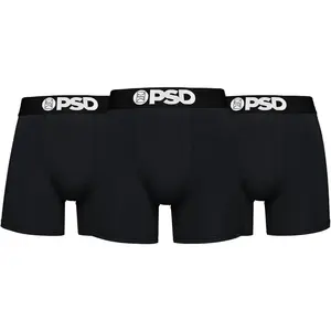 PSD Underwear Men's Cotton Black Mid Length Boxer Briefs 3-Pack