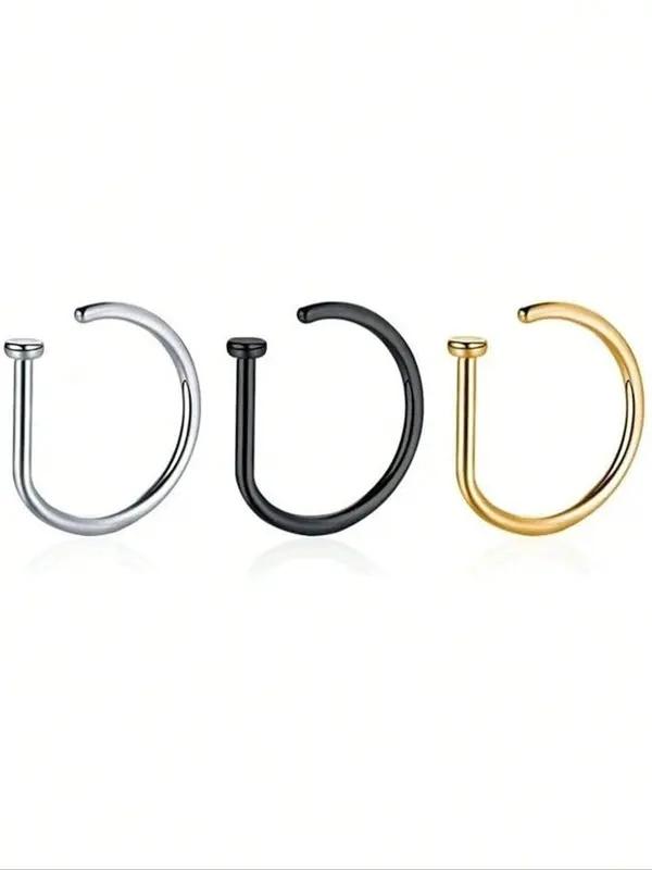 Women And men Fake Piercing Nose Ring Gold Stainless Steel D-Type Simple American Style Personalized Letters Hip-Hop Street Style Non Perforated Accessories Fake Nose Studs