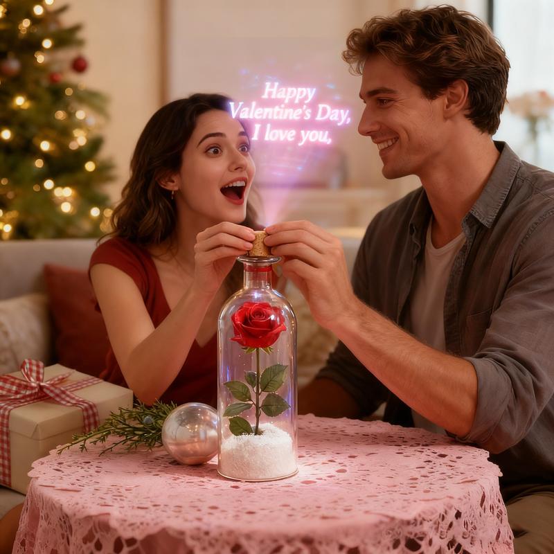 Forever Voice Recordable Snow roses Scene Glass OrnamentPersonalized Message in a Bottle! Save Precious VoicesForever Heartfelt Valentine's Day Gift for Girlfriend/Boyfriend/Wife/Husband/Friends &Loved Ones|Xmas Tree|Valentine's Day roses Decor
