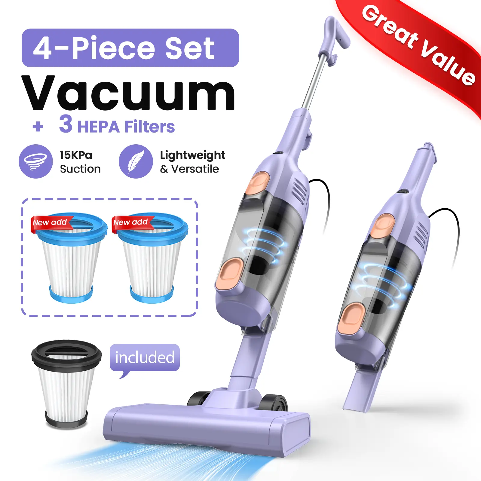 INSE R6X Corded Stick Vacuum, 15KPa Suction with 600W Motor, Ultra-Lightweight Bagless Upright Vacuum with Handheld for Home Hard Floor Hardwood Floor Pet Hair Car Cleaning home cleaning tools home appliances Purple pet lovers home essentials