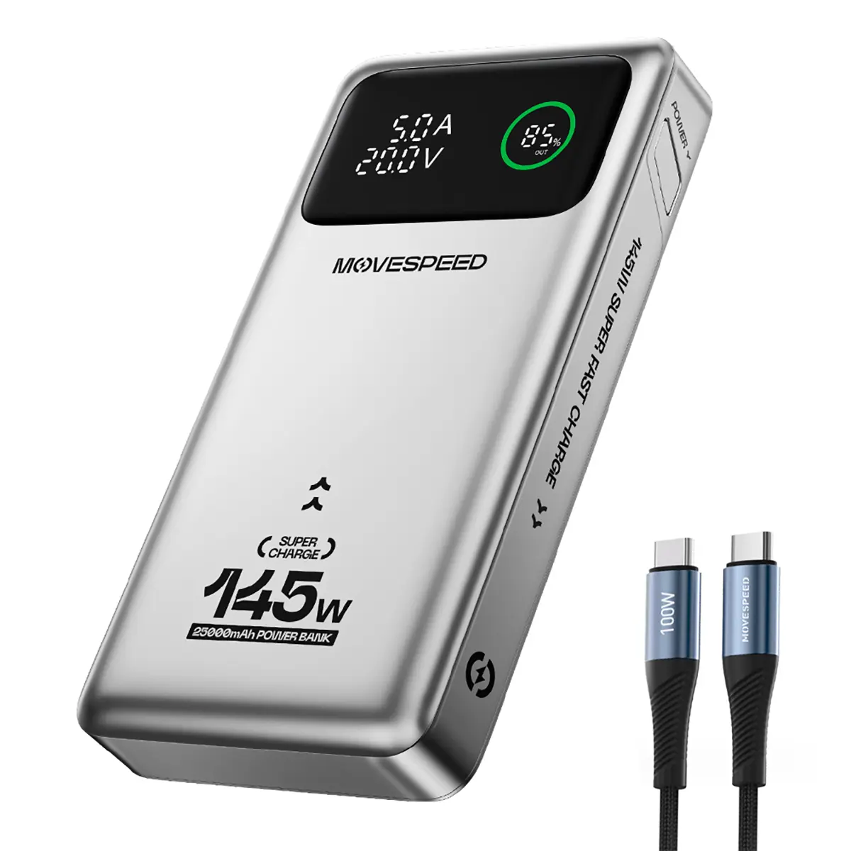 MOVE SPEED 25000mAh 145W PD3.1 Battery Power Bank, 3-Port Portable Charger with 2x100W Ports, Smart Digital Display, Cable Protection Compatible Tech Accessories for Smartphones, iPhones 16/15/14/13, MacBooks, Devices,summerwins summerwins,back to school