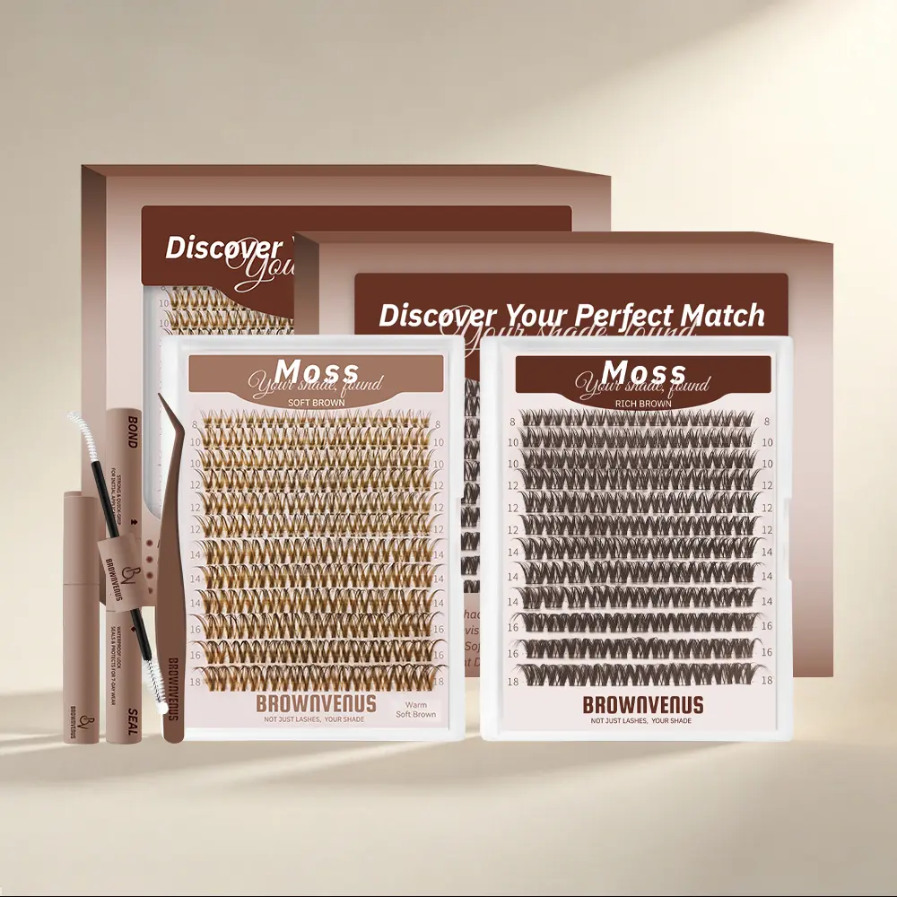 Brown Lashes Clusters Moss | BrownVenus  Dark&Light Brown D-Curl False Eyelashes for a  Brown Flaunt Brown Flora Style Soft Alternative to Harsh Black Lashes Perfectly Matched for Fair Skin & Blonde Brown Hair
