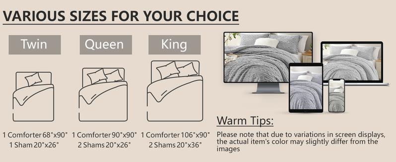 HOMELIKE MOMENT Queen Size Reversible Fluffy Fleece Comforter Set Ultra Soft Cozy Machine Washable Bedding for Christmas Winter Dorm & Bedroom Decor Beige 3-Piece Set, Valentines Gifts