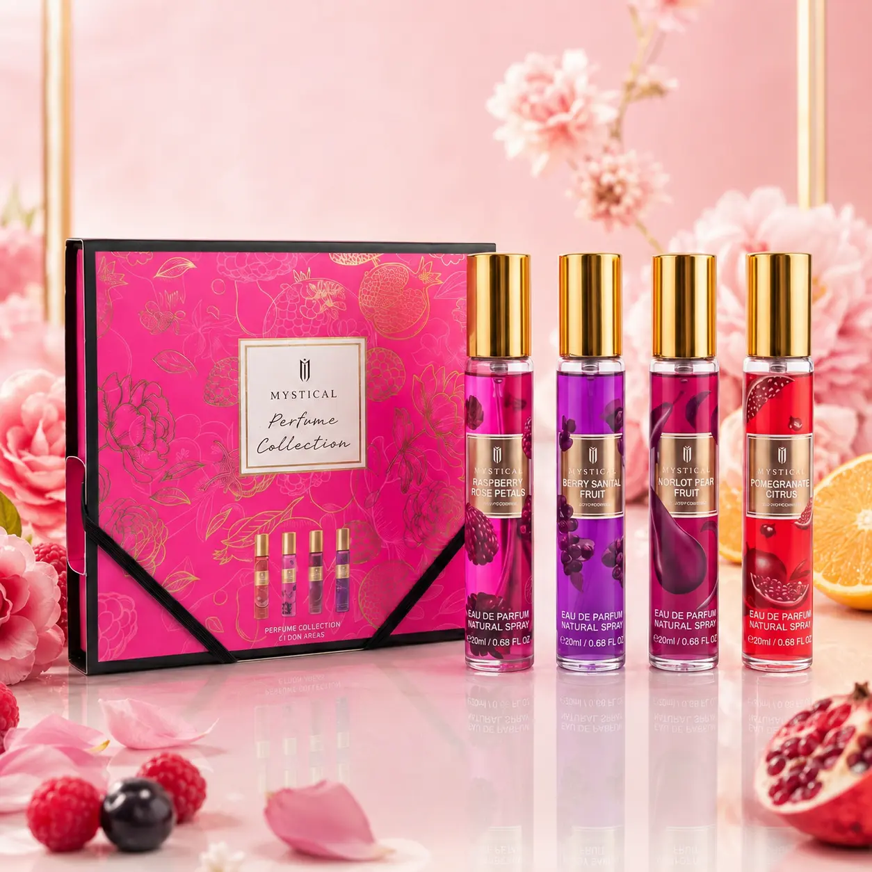 MYSTICAL Pheromone Attraction Women's Perfume Set - 4-Piece Premium Long Lasting EDP Spray Kit (0.68 Fl Oz x 4), Long Lasting Perfumes, Smelling Good, Retail Packaged Gift Box with Decorative Bottles