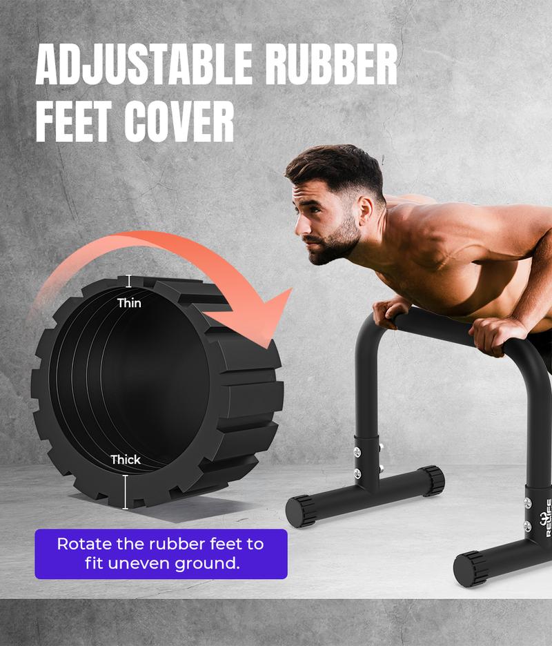 RELIFE REBUILD YOUR LIFE Push Up Bar & 14" High Parallettes Bars Dip Station with Foam Handles, No Wobbling Dip Bars for Handstand, L-Sit, Gymnastics