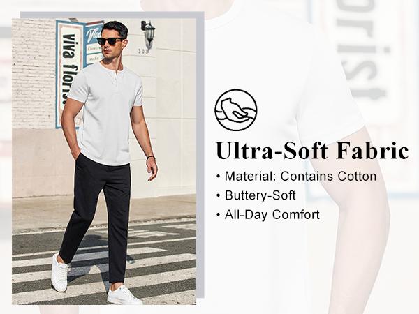 COOFANDY Men's Casual Henley T-Shirts Summer Short Sleeve Cotton Shirts Basic Button Tee Tops