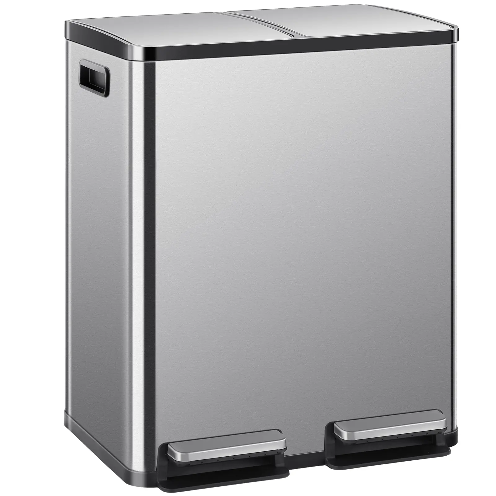 Sweetcrispy 16-Gal Stainless Steel Touchless Kitchen Trash Can - Dual Compartment, Fingerprint-Proof, Waterproof, Pedal-Opener Lid, Large-Capacity Waste & Recycling Bin for Home Decor-Fit Household Use, Touchless Trash Can