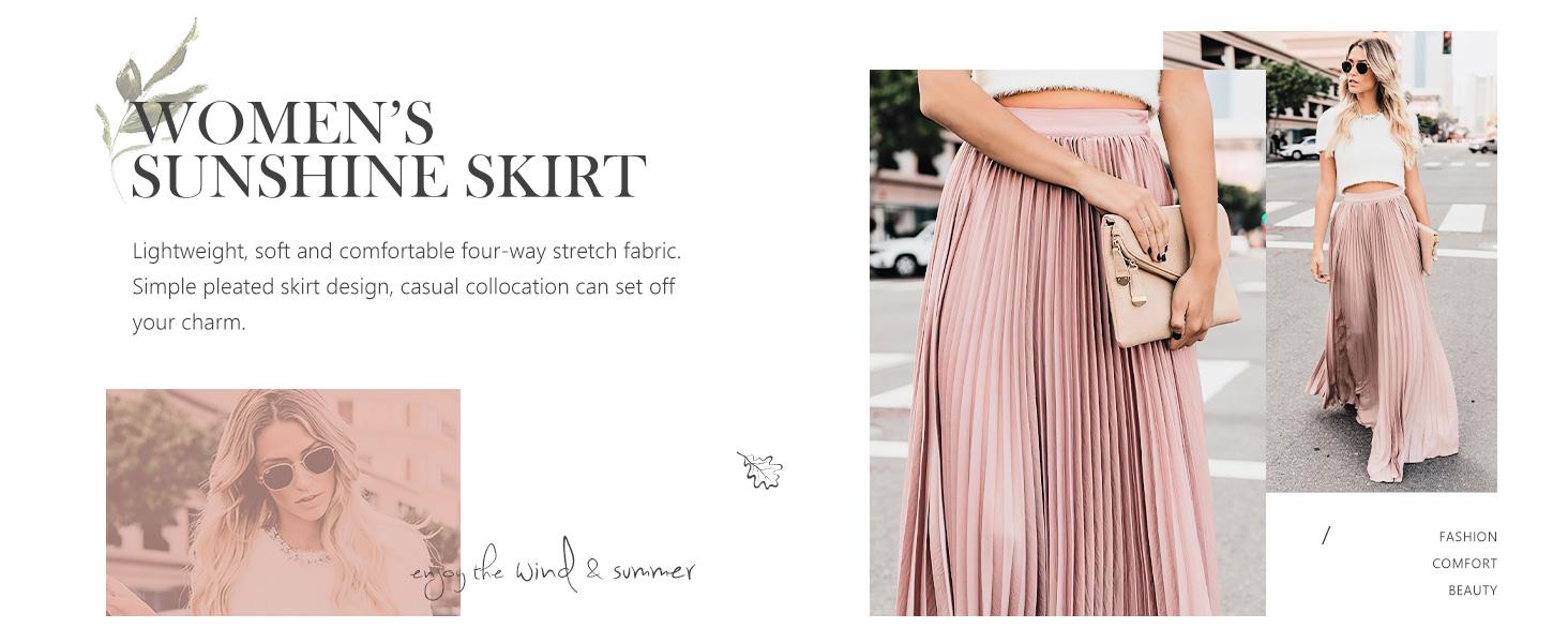 Ebossy Women's High Waist Flowy Pleated Chiffon Maxi Skirt - Casual Loose Fitted, Elastic Waist, Summer Fall Winter Wear, Basic Minimalist Design Womenswear Ebossy Women's High Waist Flowy Pleated Chiffon Maxi Skirt - Casual Loose Fitted, Elastic Waist, Summer Fall Winter Wear, Basic Minimalist Design Womenswear