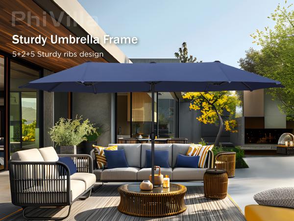 [2026 New] PHI VILLA 15ft Large Outdoor Double-Sided Rectangle Umbrella with Crank Handle, Waterproof, Alloy Steel, Assembly Required Furniture Patio