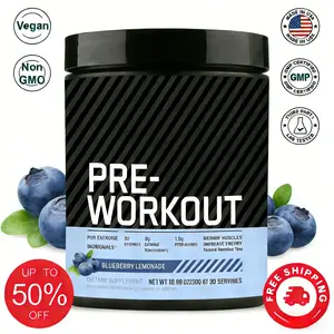 Pre-Workout Powder, 175mg Caffeine with Creatine & Beta-Alanine, Blueberry Lemonade Flavor, Energy & Focus Boost, 30 Servings, Fitness & Sports Nutrition Supplement