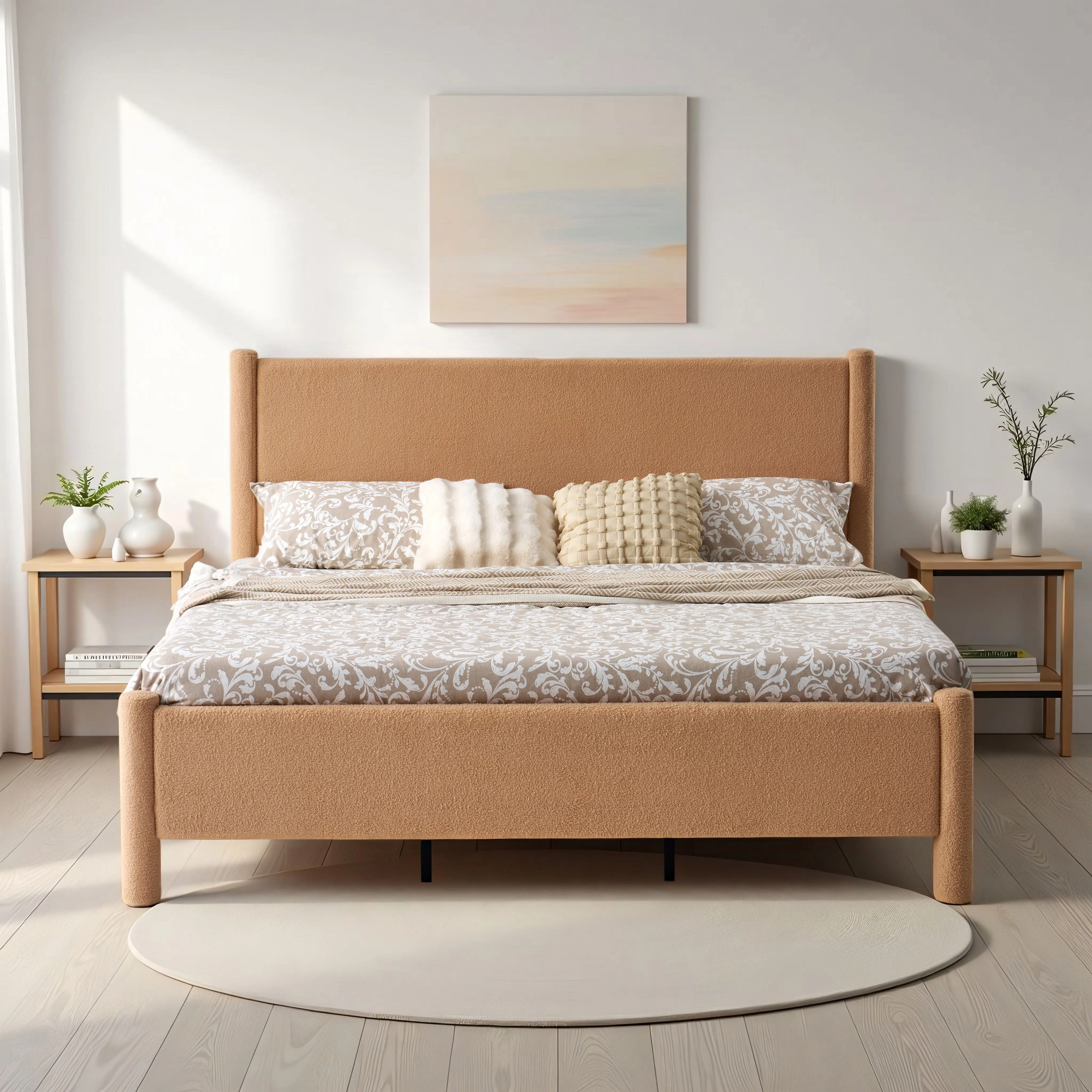 ALBOTT Upholstered Bed Frame with Boucle Chenille Fabric, Cloud-Inspired Headboard & Corner Design, Sturdy Platform Bed, No Box Spring Needed[tiktokshopbacktoschool][SohoChic]