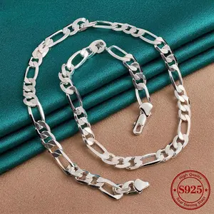 S925 Sliver Plated 8MM Width Geometric Cuban Chain Necklace 50-65cm for Men Women Party Engagement Wedding Valentine's Day New Year Gift Fashion Jewelry chic minimalist jewelry son br ero engagement anniversary party gift necklaces  men
