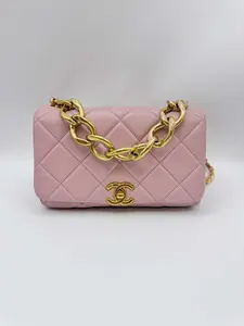Pre-owned CHANEL Mini Flap Light Pink Quilted Lambskin Bag with Gold Chain Strap & CC Hardware