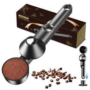 Coffee Scoop with Funnel for Reusable K Cup Refillable Coffee Pods, 2 TBSP Mess-Free Measuring Spoon with Sliding Leveler, Ideal for Ground Coffee, Protein Powder & Tea (Black, 1-Pack)