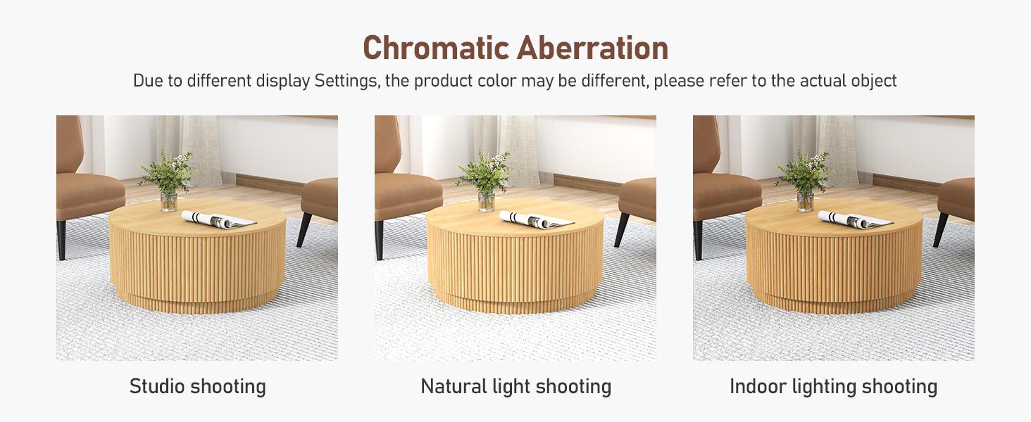 Giratree 31.5" Round Coffee Table with Storage, Mid Century Modern Coffee Tables with Fluted Base, Wooden Circle Accent Center Table for Living Room Small Space Apartment Office