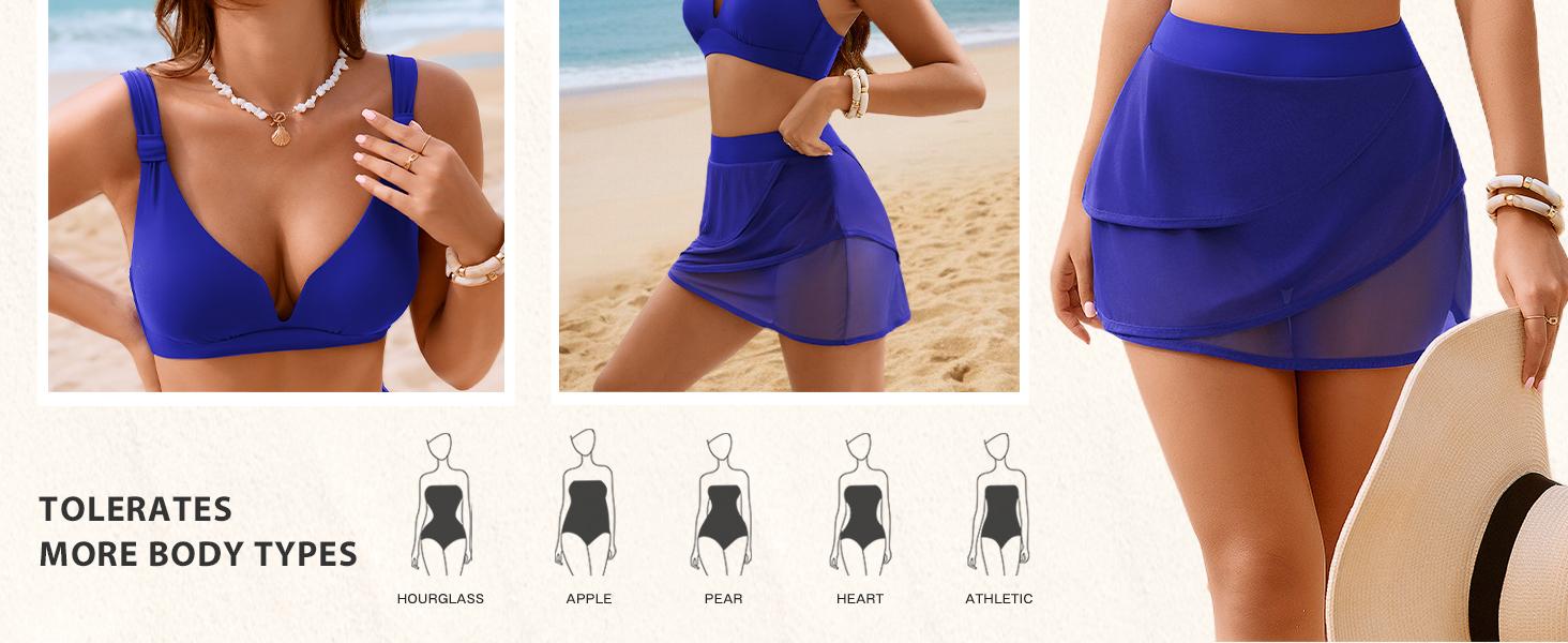 【S-2XL】Hanna Nikole Womens High Waisted Bikini Sets, Modest Tummy Control Swimsuits, 2 Piece Bathing Suits Mesh Swim Skirt