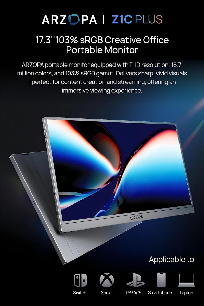 ARZOPA Portable Monitor 16.1"/17.3" FHD 1080P 60Hz/144Hz Laptop Screen Extender for PC Mac Xbox Switch PS5 iPhone IPS Display Computer Display HDR External Screen Game Workfromhome