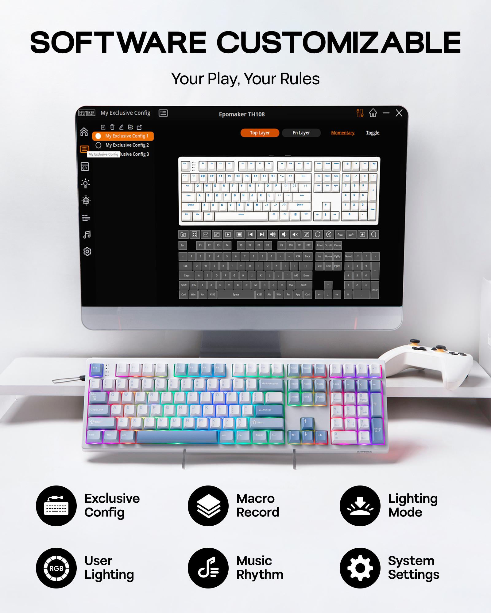 EPOMAKER TH108 Gasket 100% Wireless Full Size Mechanical Keyboard 108 Keys Hot Swap South-facing Custom Driver RGB Backlit Tri-Mode USB-C/BT 5.0/2.4GHz for PC/Mac/Linux PC gaming accessories keyboards for gaming creamy keyboard TikTokShopSpringGlowUp EPOMAKER TH108 Gasket 100% Wireless Full Size Mechanical Keyboard 108 Keys Hot Swap South-facing Custom Driver RGB Backlit Tri-Mode USB-C/BT 5.0/2.4GHz for PC/Mac/Linux PC gaming accessories keyboards for gaming creamy keyboard TikTokShopSpringGlowUp