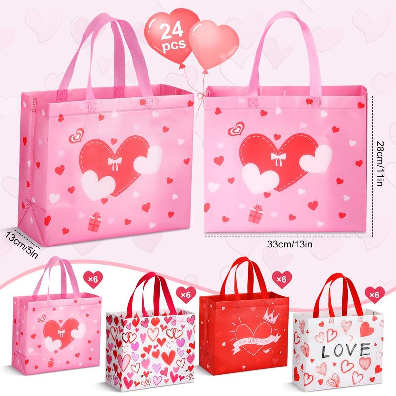 48 Pcs Valentines Gift Bags Reusable Tote Bags Multifunctional Non-Woven Wrapping Bags Goodie Bags Appreciation Gift for Friends Teacher Students Office Employee Coworker,Galentine's Day Birthday Wedding School Classroom Party Gift,Valentine Gift Exchange