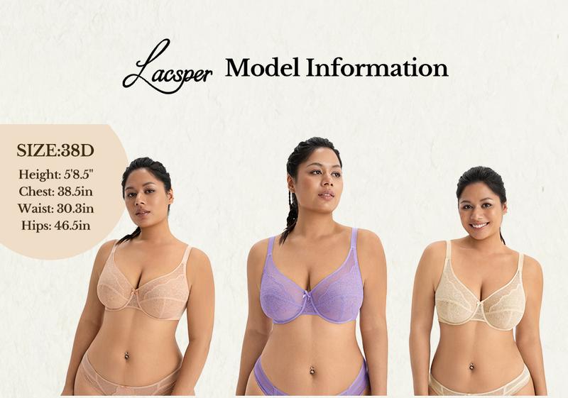 Lacsper Ivy minimizer Bra Floral Lace Unlined Comfort Non-Padded Full Coverage Plus Size Underwire supportive Bra
