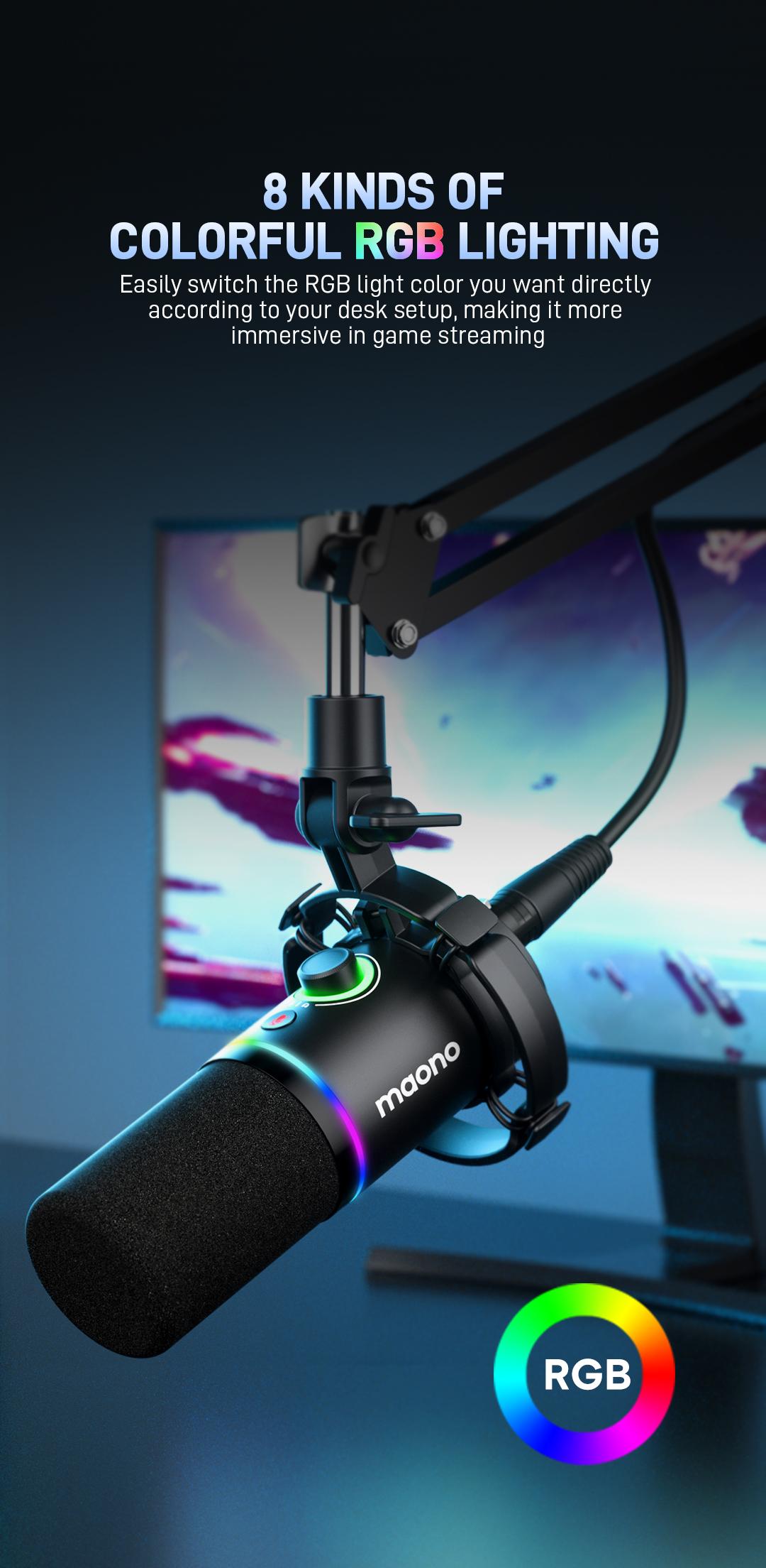 Maono PD200X Dynamic RGB Gaming Microphone with USB & XLR Cable Connectivity, Mute button, noise reduction, zero latency, widely compatible with computers, PC, Mac, Android /iOS smartphone, audio mixer, friendly for Singing, Gaming, Podcasting, Recording. Maono PD200X Dynamic RGB Gaming Microphone with USB & XLR Cable Connectivity, Mute button, noise reduction, zero latency, widely compatible with computers, PC, Mac, Android /iOS smartphone, audio mixer, friendly for Singing, Gaming, Podcasting, Recording.