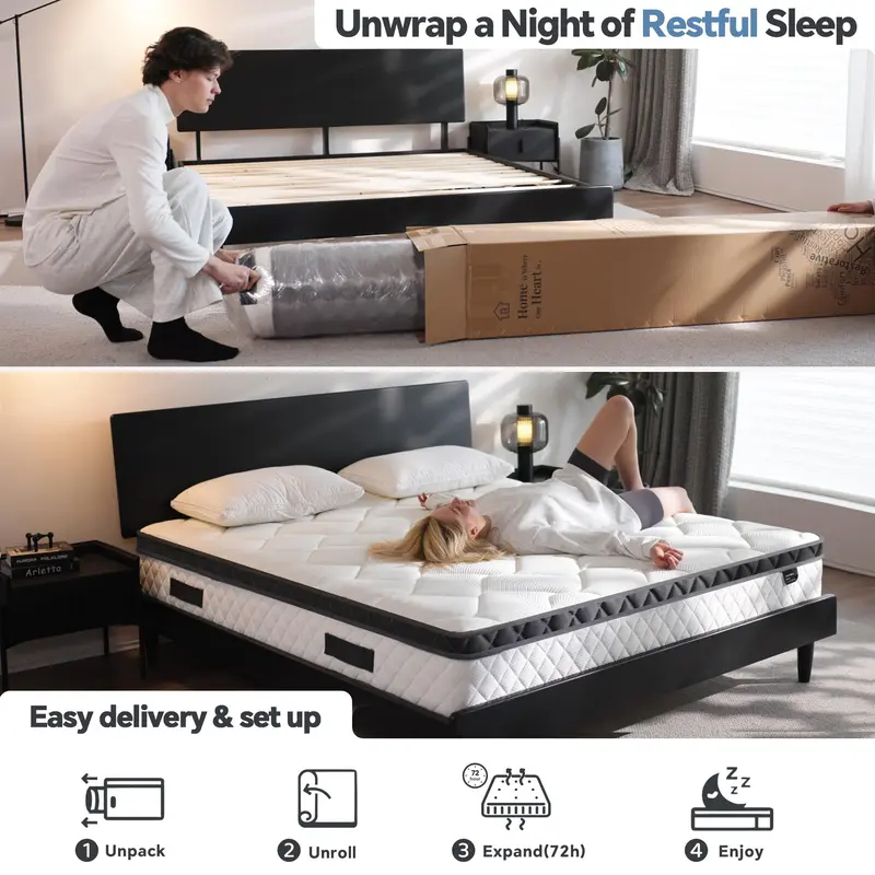 Cozyber 14 Inch Queen Mattress, Hybrid Memory Foam Bed in a Box, Medium ...