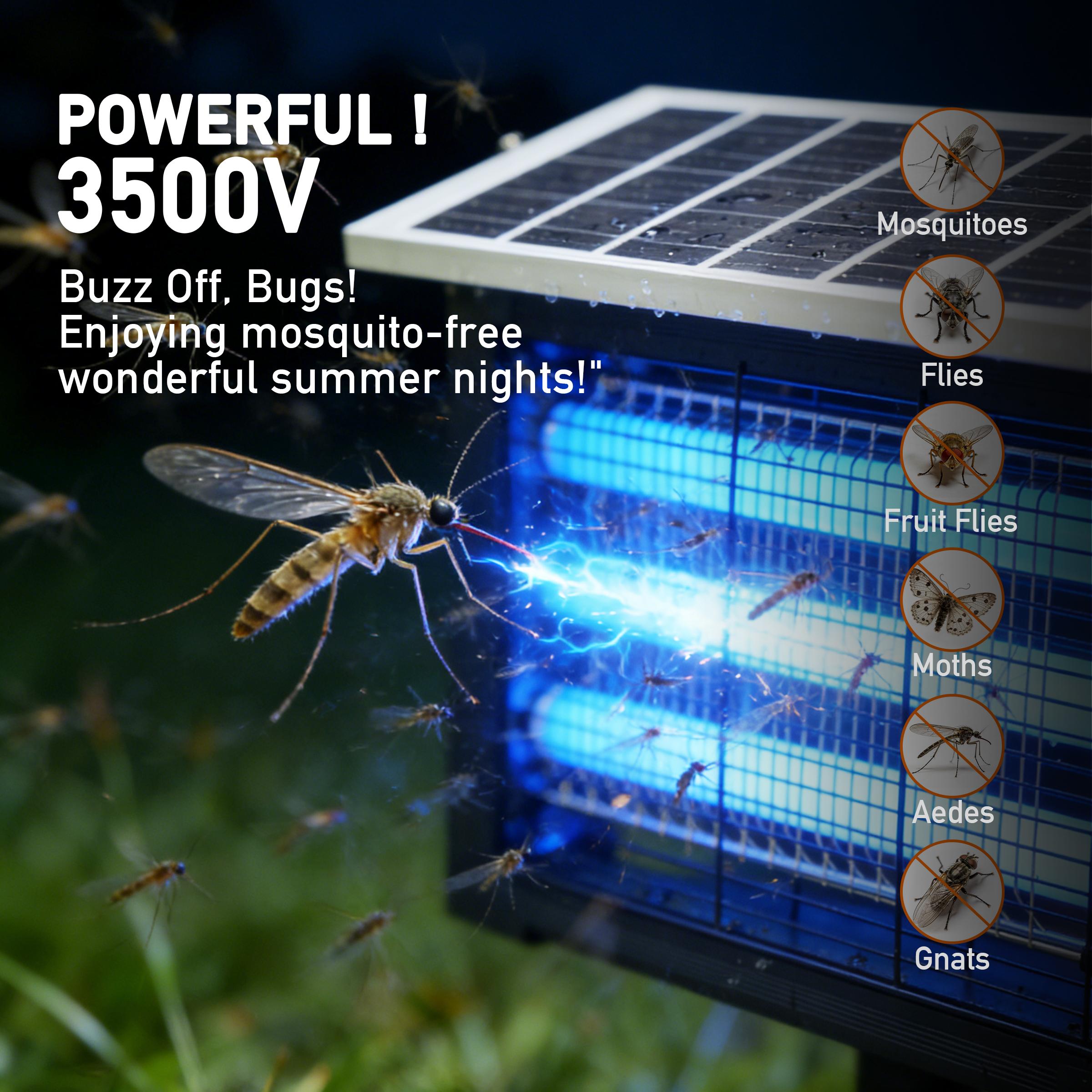 HYKOONT Solar LED Bug Zapper Light Triple Tube 3500V Dusk-to-Dawn