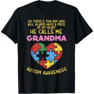 Grandma Autism Awareness Shirt Austistic Piece My Heart Casual Short Sleeve Cotton T-Shirt