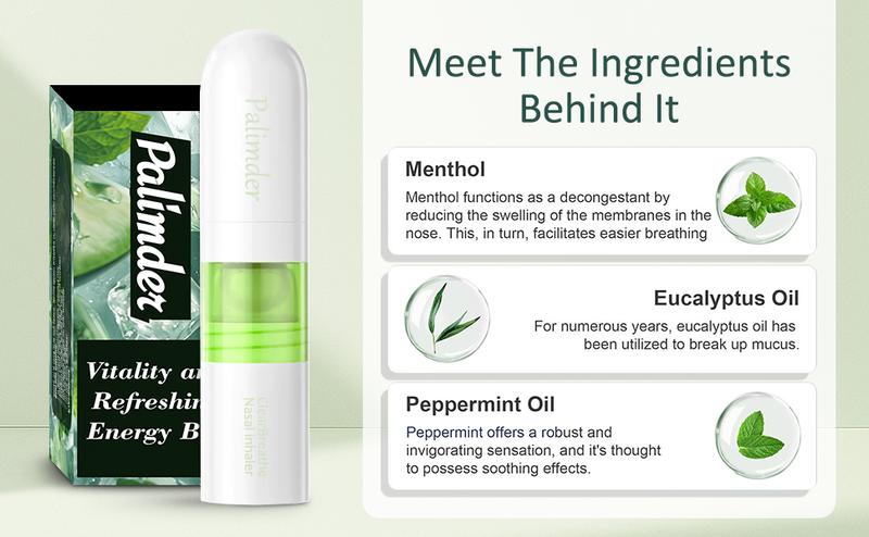Palimder Mint Nasal Stick  with Peppermint Oil - Drug-Free Portable Nasal Inhaler for Sinus Relief & Mental Clarity Soothing Aromatherapy Stick for Adults & Students 1 Count Anti-fatigue anti-itching and mosquito bite prevention