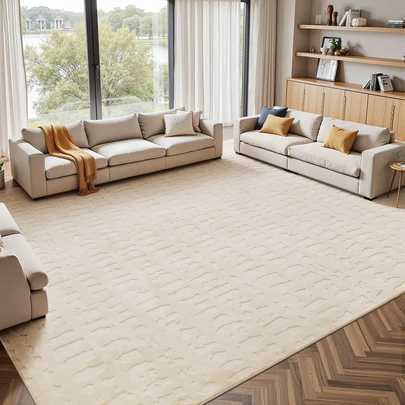 LOKHOM Soft Fluffy Micro Loop Non-Slip Polyester Rug - Solid Beige Modern Home Decor, Machine Washable Decorative Area Rug for Living Room Modern Floor Use