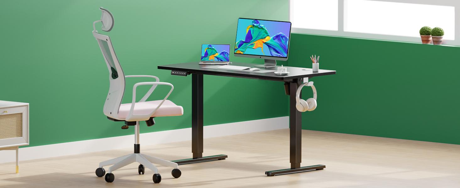 Furnest Furniture Indoor Furniture Desk Electric Adjustable Height Standing Desk - Sit to Stand Up Desk with Splice Board, Rising Home Office Computer Table with 2 Hook and Wire Hole for Home and Work