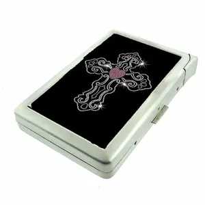 100'S SIZED Rhinestone Crystal Bling Cross y2k Metal Case Wallet with Built in lighter