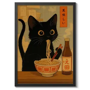 Noodle Cat Thief Anime Print, Japanese Poster, Wall Art Decor, Cat and Ramen Illustration, Cute Food Theme, Gift, Fun Graphics